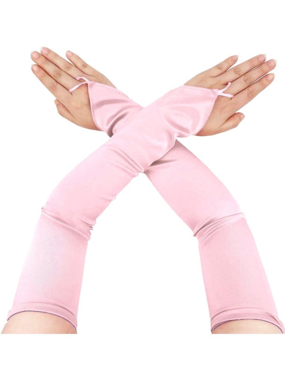 Women's Peach 1920s Satin Stretchy Elbow Length Opera Fingerless Long Gloves
